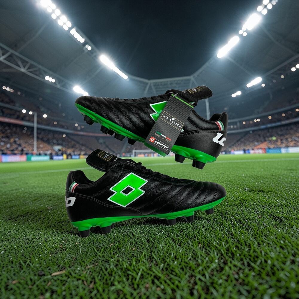 Lotto Stadio Soccer Cleats US 7 EU 39 Black Green K Leather Made In Italy FG
